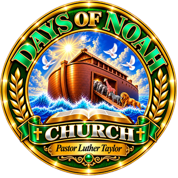 Emblem of Days of Noah Church with Noah's Ark and animals.