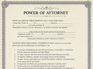 Power of Attorney legal document template with decorative border.