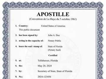 A certified Apostille document from Florida.