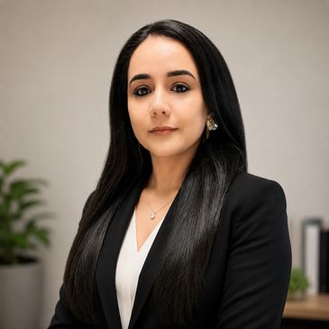 Professional woman with long black hair in formal attire.
