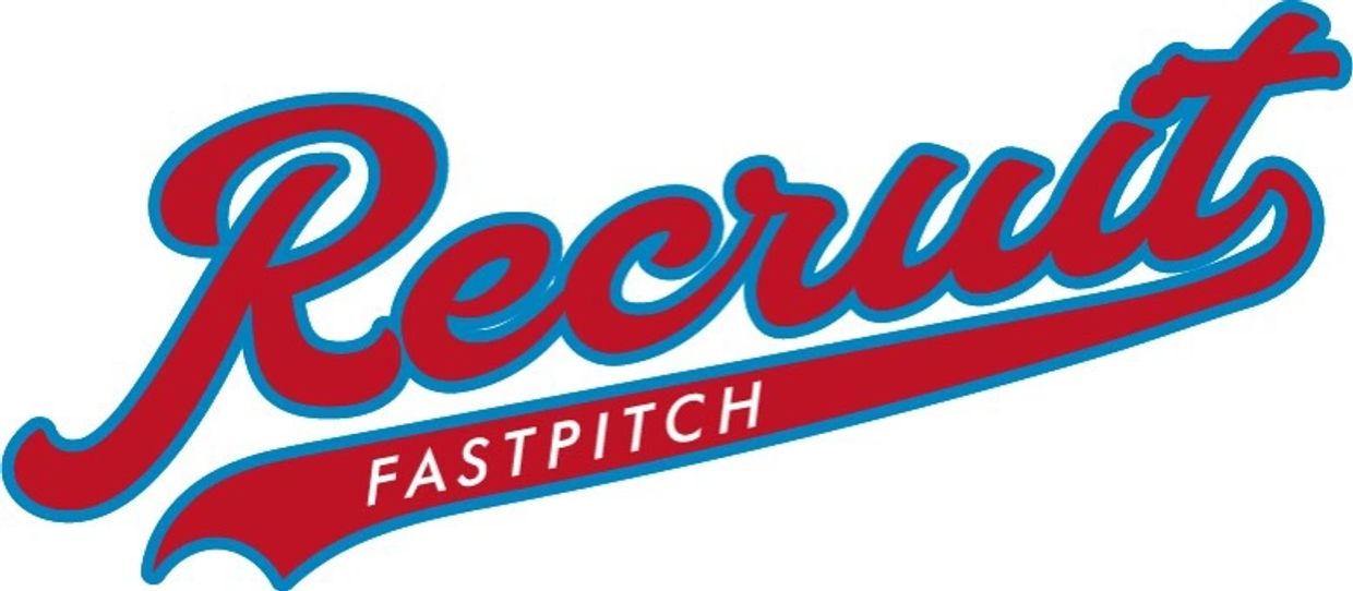 Logo with red and blue text saying 'Recruit Fastpitch'.