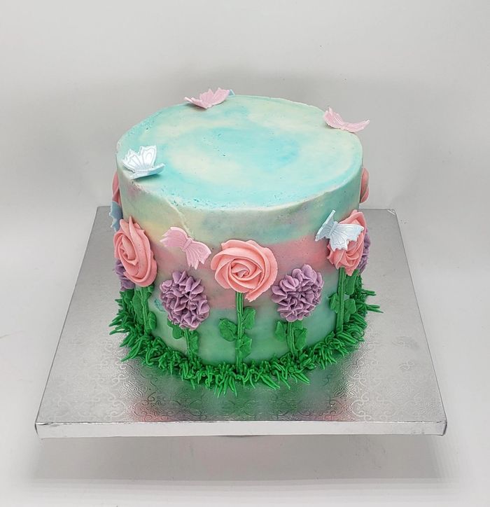 Ready for Spring?
3 Layer cake covered with buttercream and decorated with edible butterflies!