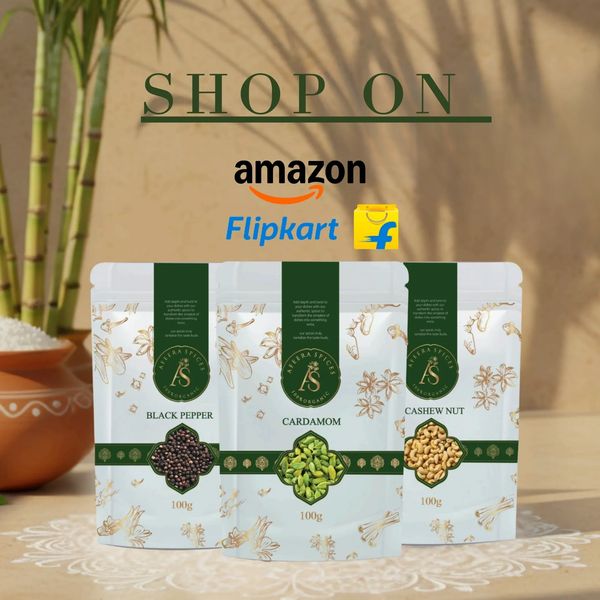 Shop organic spices like black pepper, cardamom, and cashew nuts on Amazon and Flipkart.