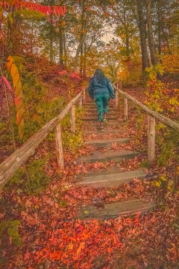Walking the steps at Gillette Castle State Park