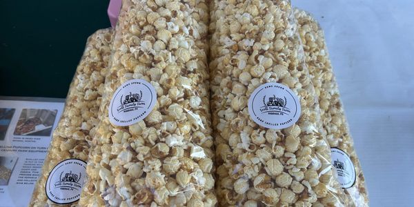 Bags of home-grown, hand-shelled popcorn from Scott Family Farm in Oakdale, PA.
