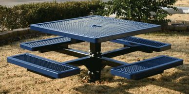 picnic tables, basketball hoops, benches, shade structures