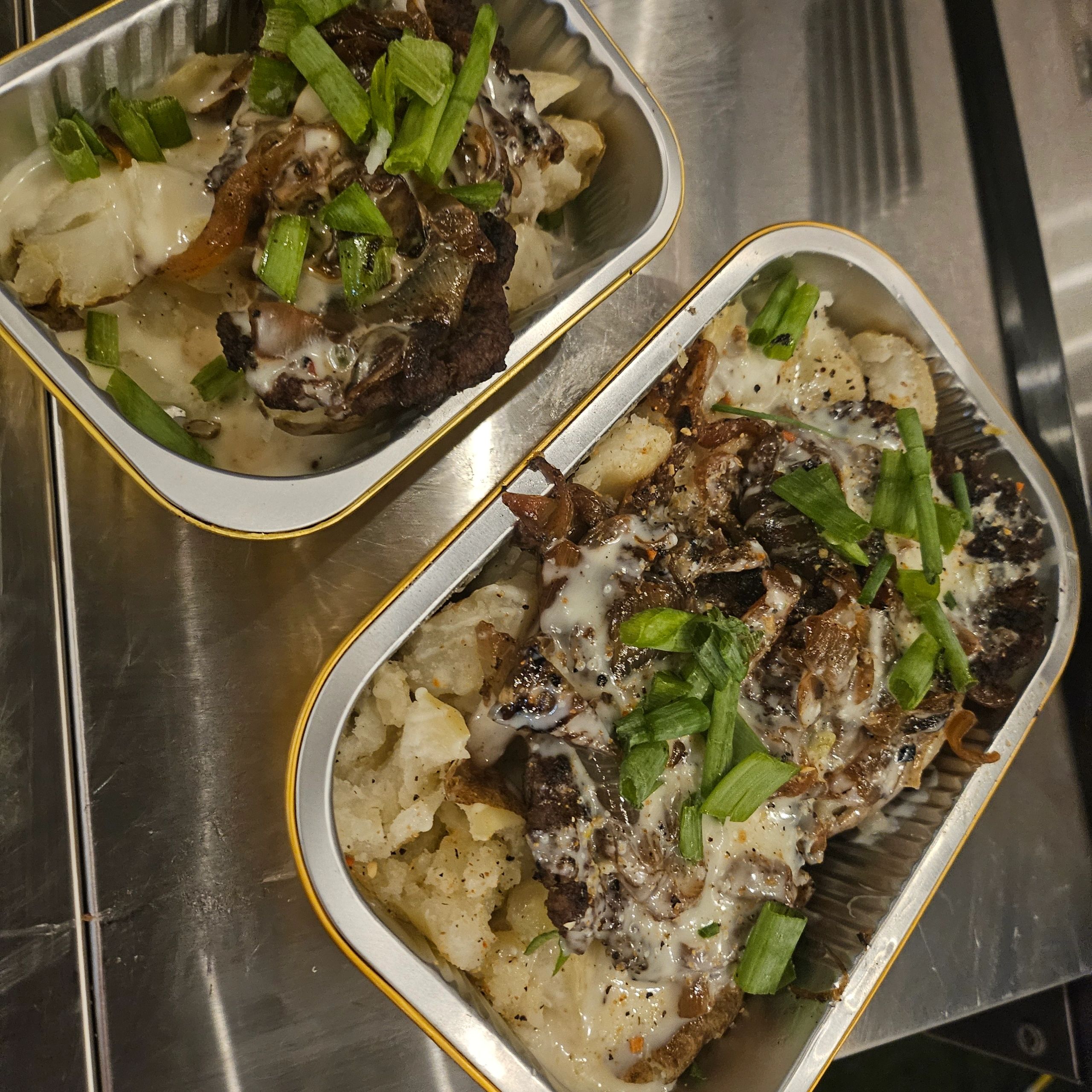 Smashburger, comes with greens onions,  queso cheese.