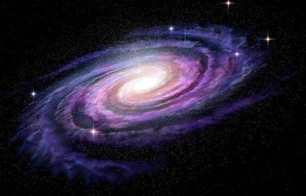 A glowing spiral galaxy with bright stars in deep space.