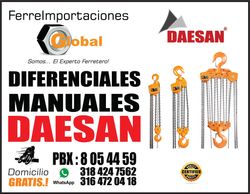 diferencial manual de cadena en marca DAESAN, importamos y comercializamos las mejores marcas a nivel mundial para equipos de izaje de carga extrapesada
CONTACTENOS DOMICILIOS