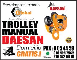 trolleys carros testeros para traslado de puentes gruas importamos en marca DAESAN KYTO NITCHI POLIPASTOS ELECTRICOS