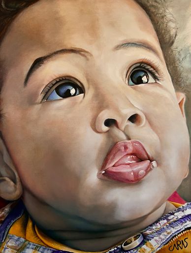 Close-up portrait of a child's face with detailed features and expressive eyes.