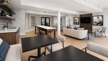 Hospitality-grade club room lounge seating at Windsor Leesburg by Design by DuBois