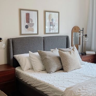 Multifamily interior design model apartment bedroom by interior designer Design by DuBois