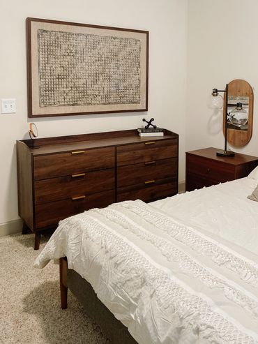 Multifamily interior design model apartment bedroom by interior designer Design by DuBois