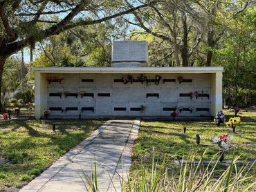 Garden of Prayer memorial building and walkway at Beaches Memorial Park
