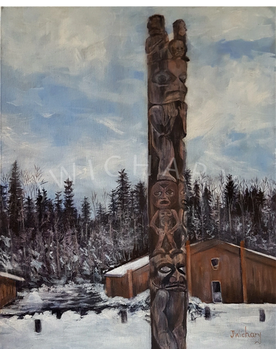 Split-person totem in Gitanyow village north western BC
