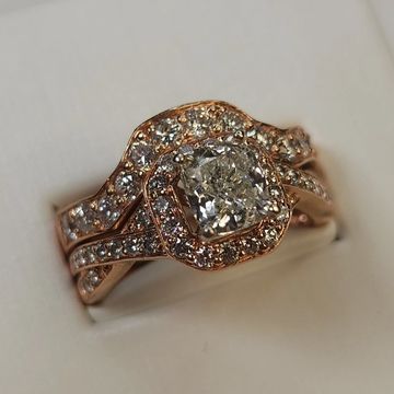 14K Rose Gold Diamond Bridal Set with 1.00 ct Cushion Cut Center Stone
