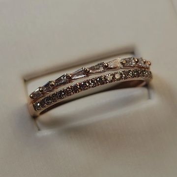 14K Rose Gold Wedding Band w Bagettes and Round Melee