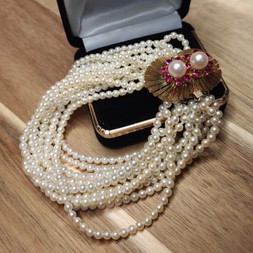 Multi-Strand Pearl Bracelet w 14K Yellow Gold Clasp- Consignment-AFJ