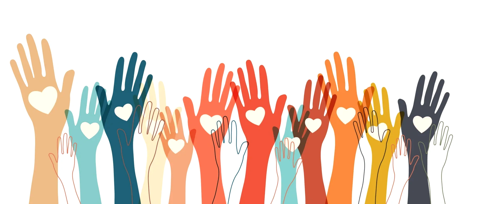 Image of hands reaching up with hearts