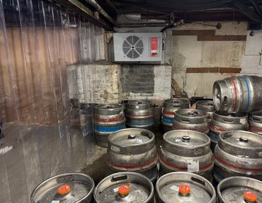 Beer cellar with pvc strip curtains dividing cellar Ross on Wye