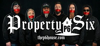 Group with taped mouths and Property of Six logo.