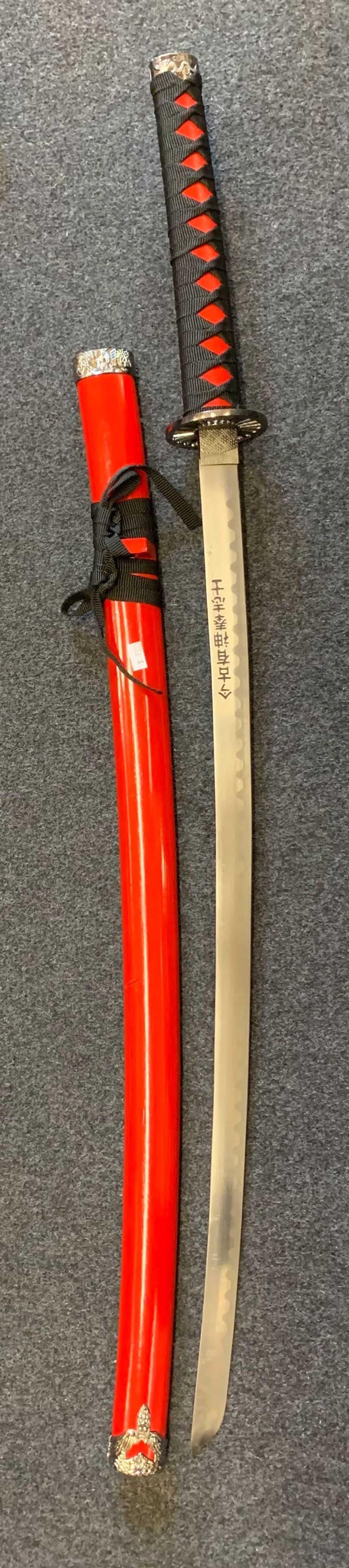 Katana sword red and black fabric wrapped handle $79
