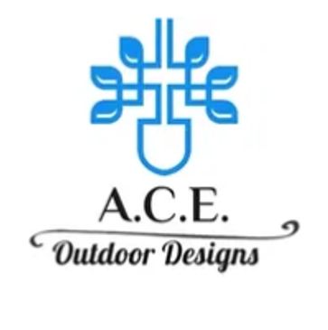 Blue logo of an outdoor design company called A.C.E. Outdoor designs.