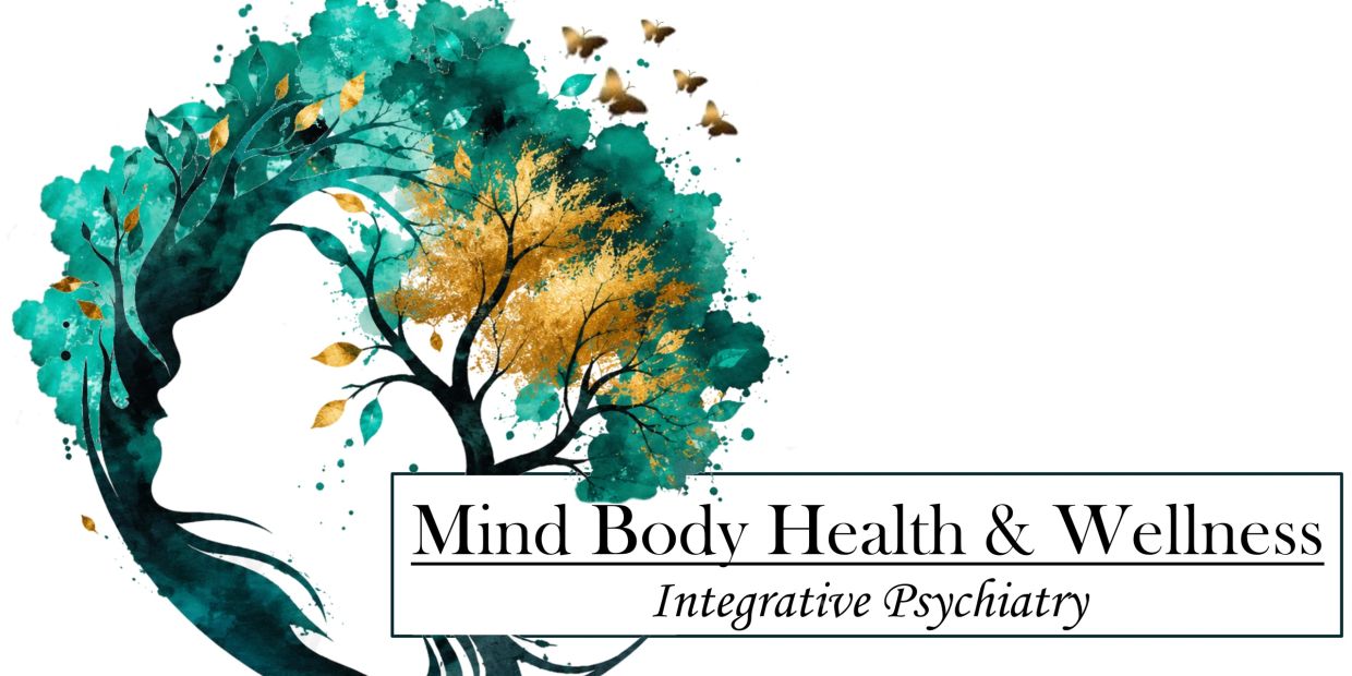 Artistic tree forms a human profile with butterflies, symbolizing holistic mind and body wellness.
