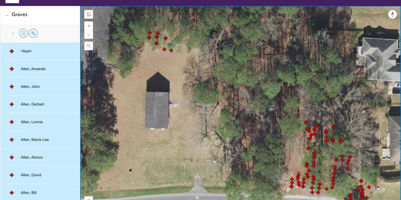 ArcGIS map of Historic Red Banks Church's cemetery.