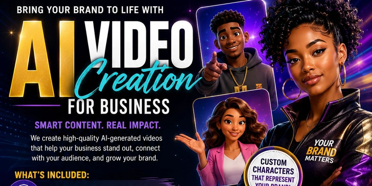 AI video creation services for business branding with custom characters.