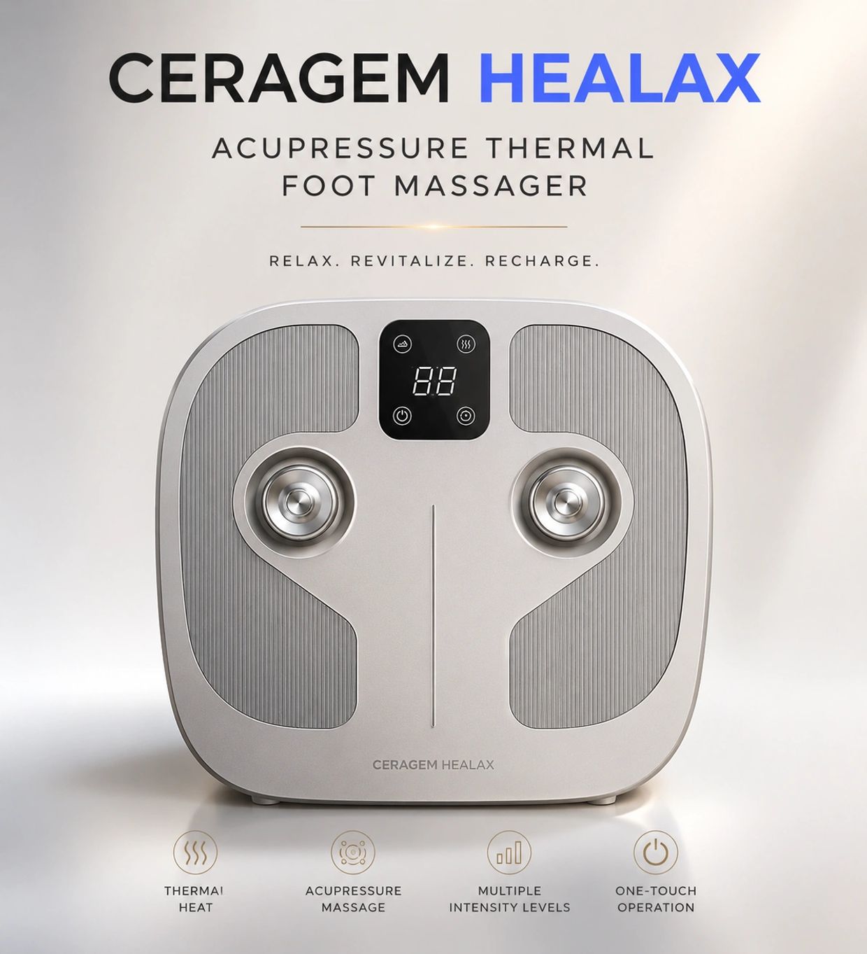 Ceragem Healax acupressure thermal foot massager with multiple features.