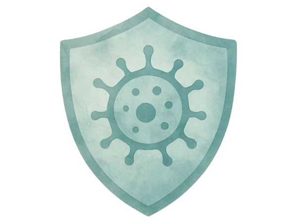 Shield symbol with virus icon representing protection or immunity.