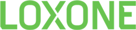 Logo of Loxone in green, stylized font.