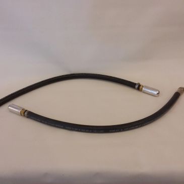 Two flexible hoses with metal fittings.