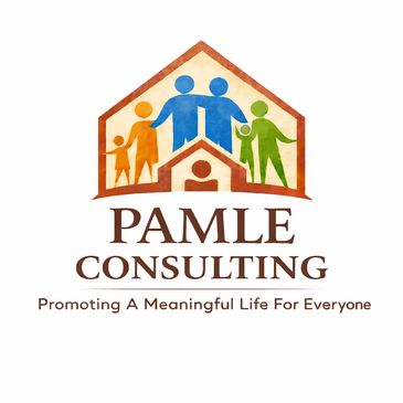 Logo of PAMLE Consulting showing a diverse family inside a house.