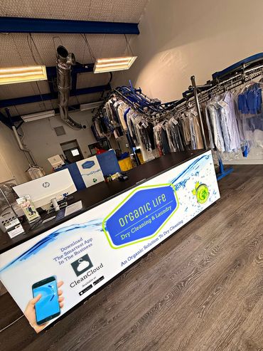 Organic Life Cleaners - Henderson Ave. Interior main desk. Dry Cleaning near Lower Greenville Ave.