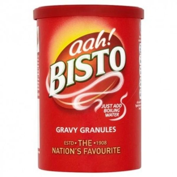 A container of Ahh Bisto gravy granules.