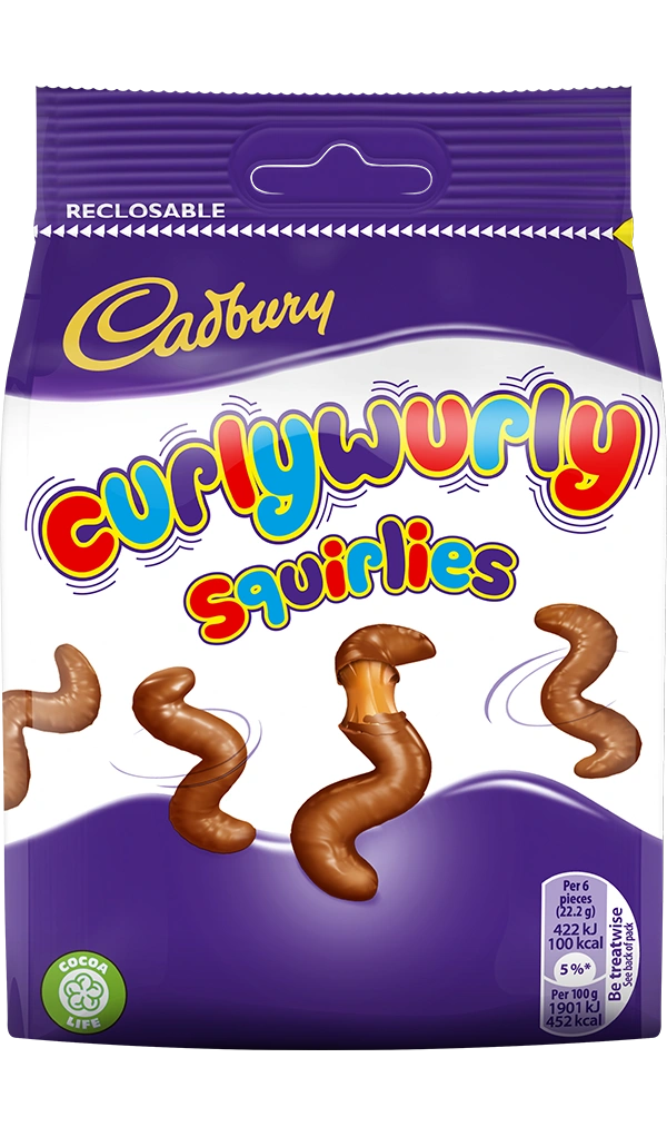 A bag of Cadbury's Curly Wurly Squirlies.