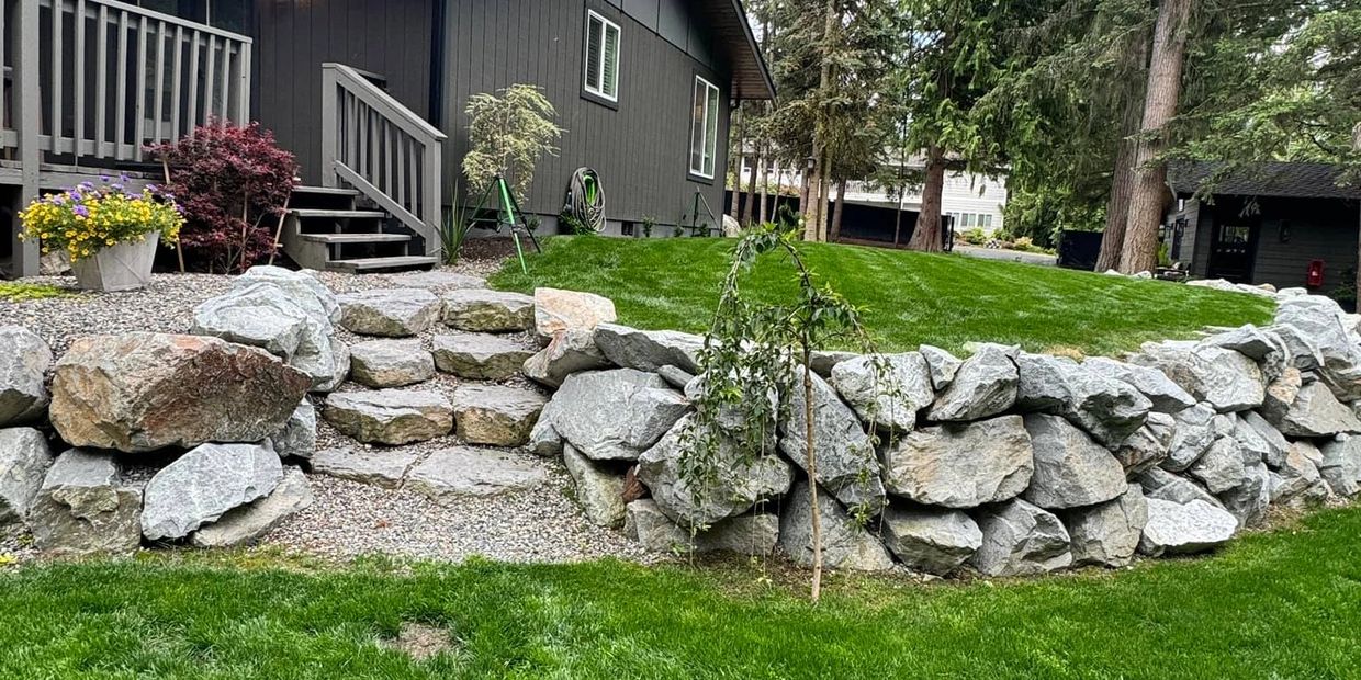 office side yard, grass benson llc rock wall exterior paint perfect grass puyallup