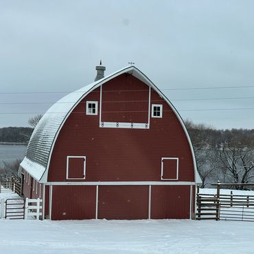 Snowy barn in the winter