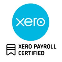Xero Payroll Certified logo with blue circle and text.