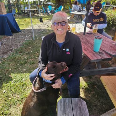 woman with chocolate labrador