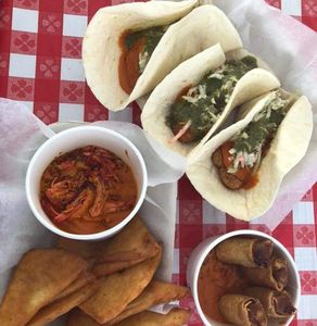 Butterchicken Tacos, Naan Dippers and Spring Rolls