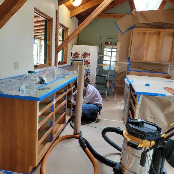 Refinishing a cherry kitchen in Rogue River.