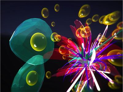 Festa - VR Wall Art by Colleen Flanigan. Red black green and yellow. Created in Google Tilt Brush.