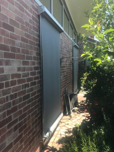 flat faced, grey awnings