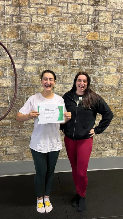Meena achieve her beg/inter aerial hoop instructor certificate, with her trainer Becci  