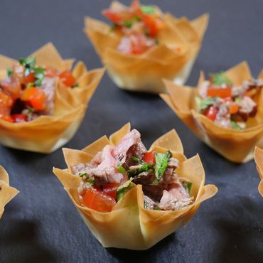 Asian Beef Filo Basket (Or Asian Salad) Canapes for Wedding Reception