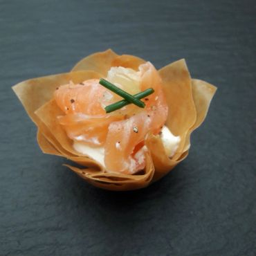 Smoked Salmon Creme Fraiche and Lime Filo Basket delicious fresh canape for all occasions